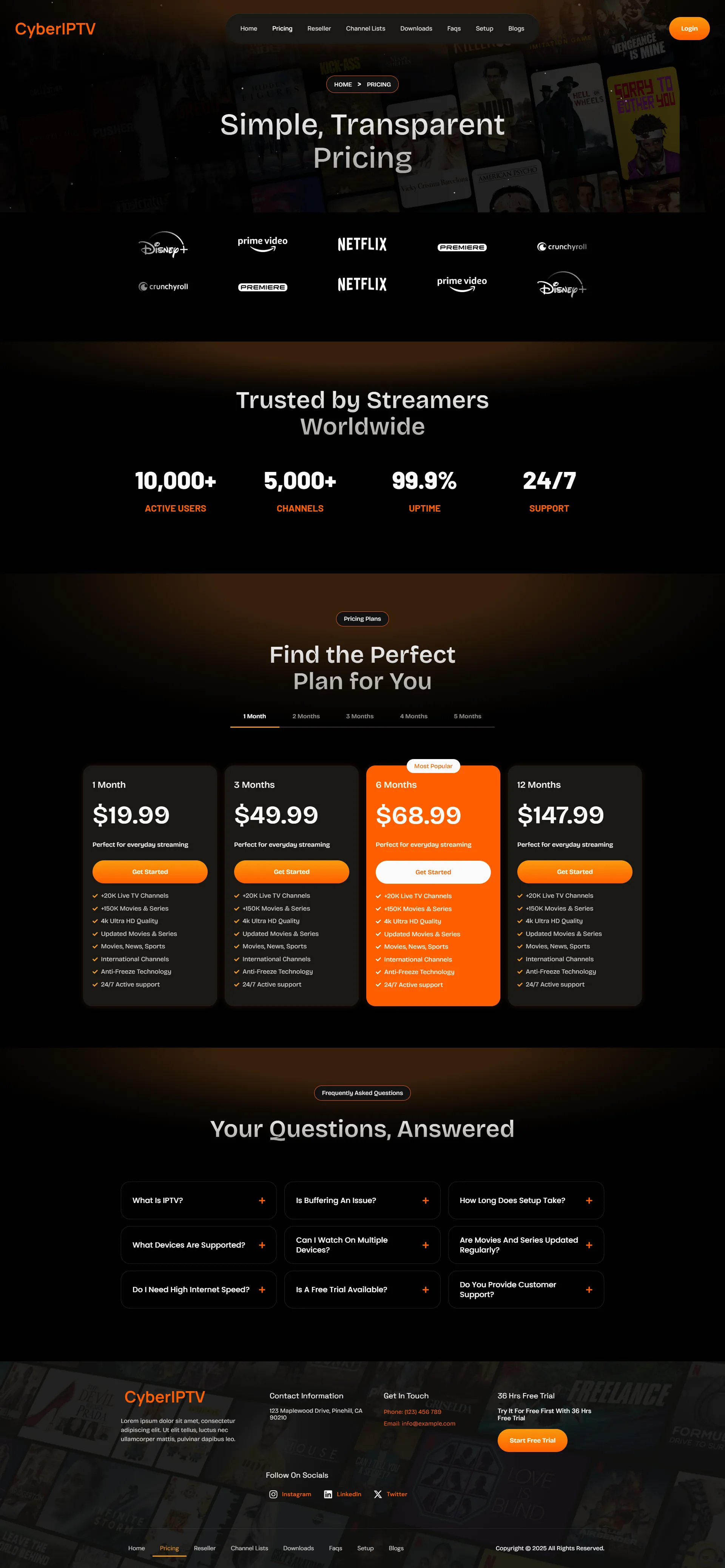 Pricing — BronzeStream IPTV WordPress Theme