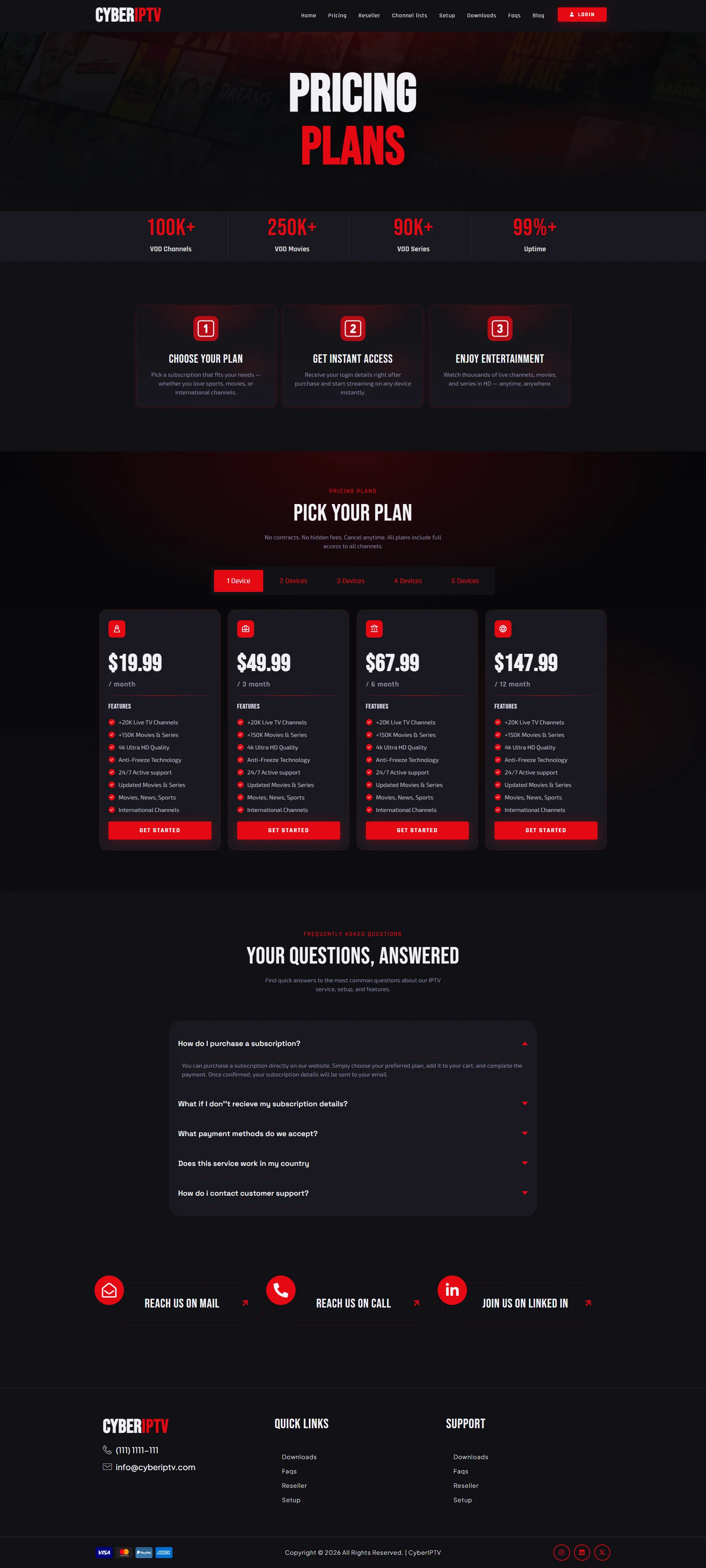 Pricing — ScarletFlix IPTV WordPress Theme