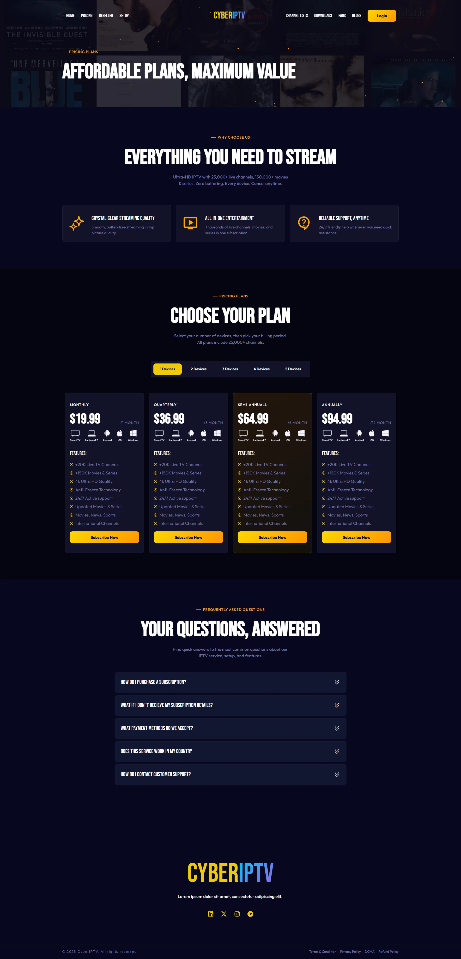 Pricing — CosmicPulse IPTV WordPress Theme