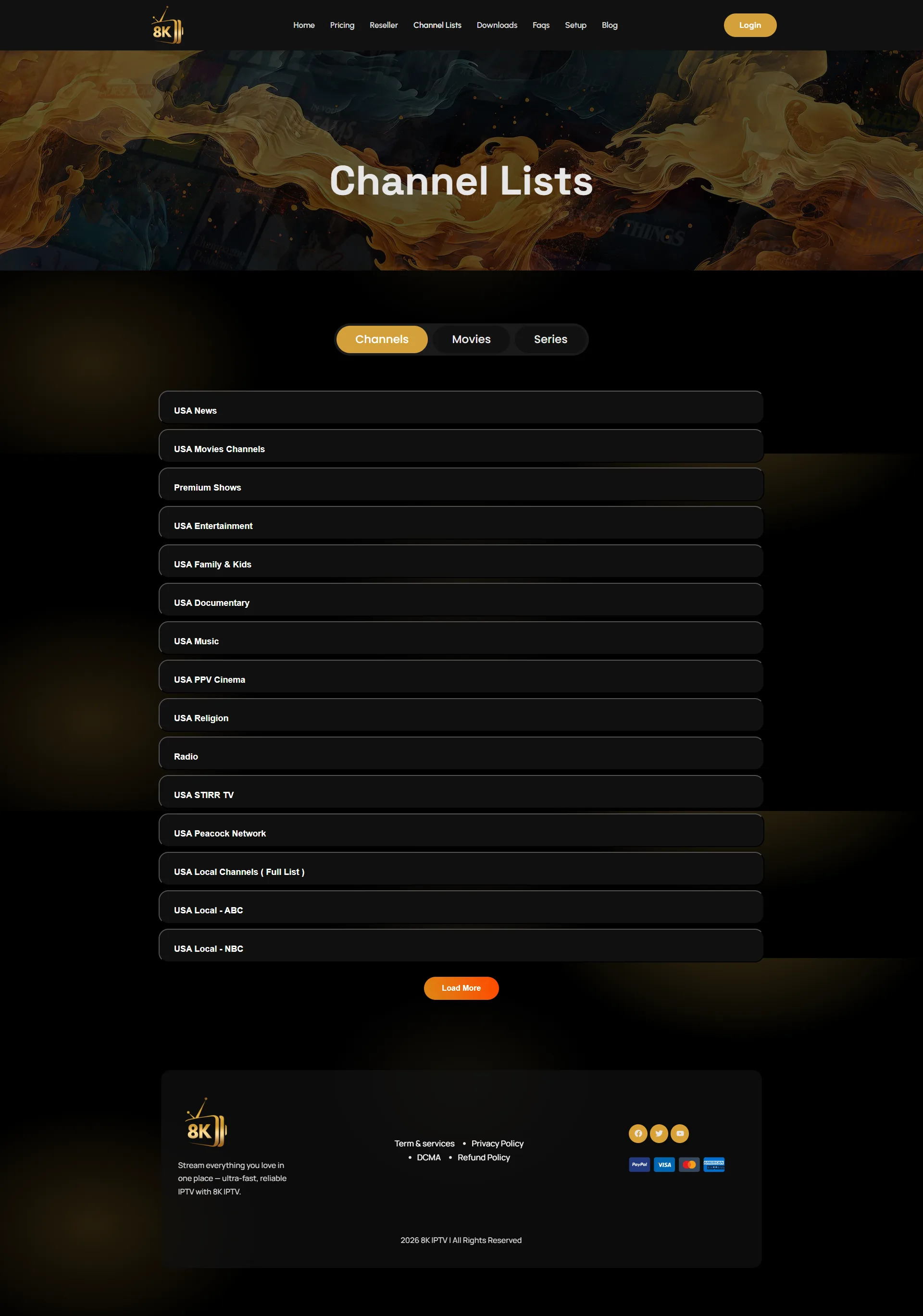Channels — RoyalGold 8K IPTV WordPress Theme