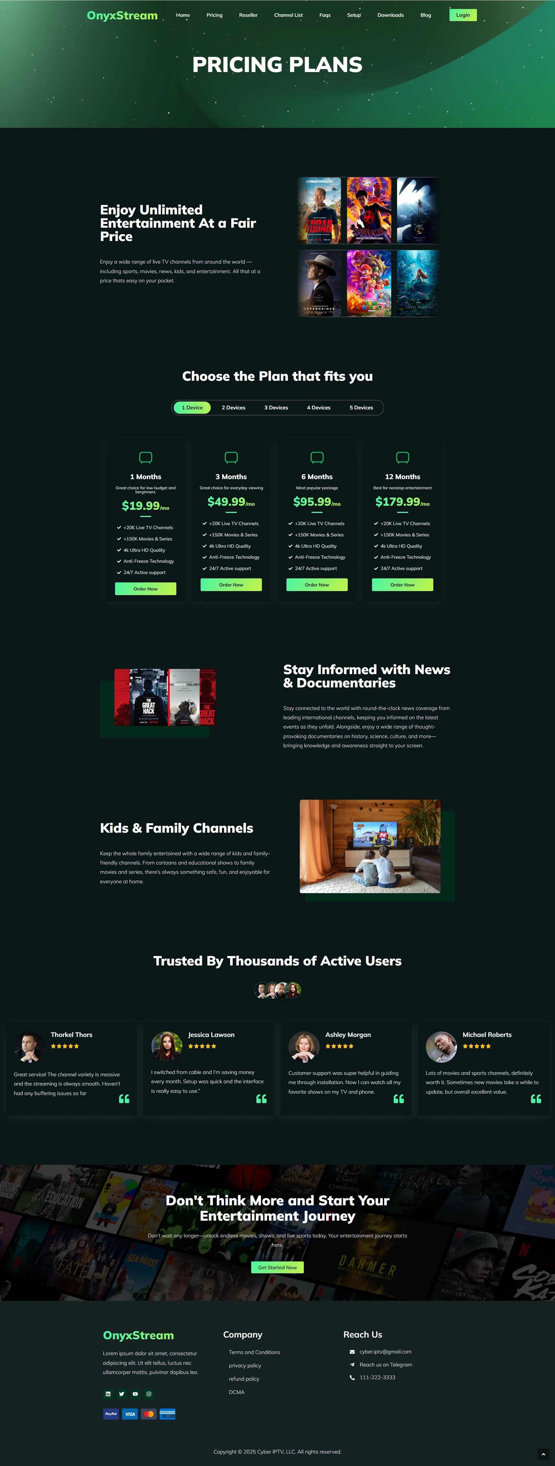 Pricing — JadeOnyx IPTV WordPress Theme