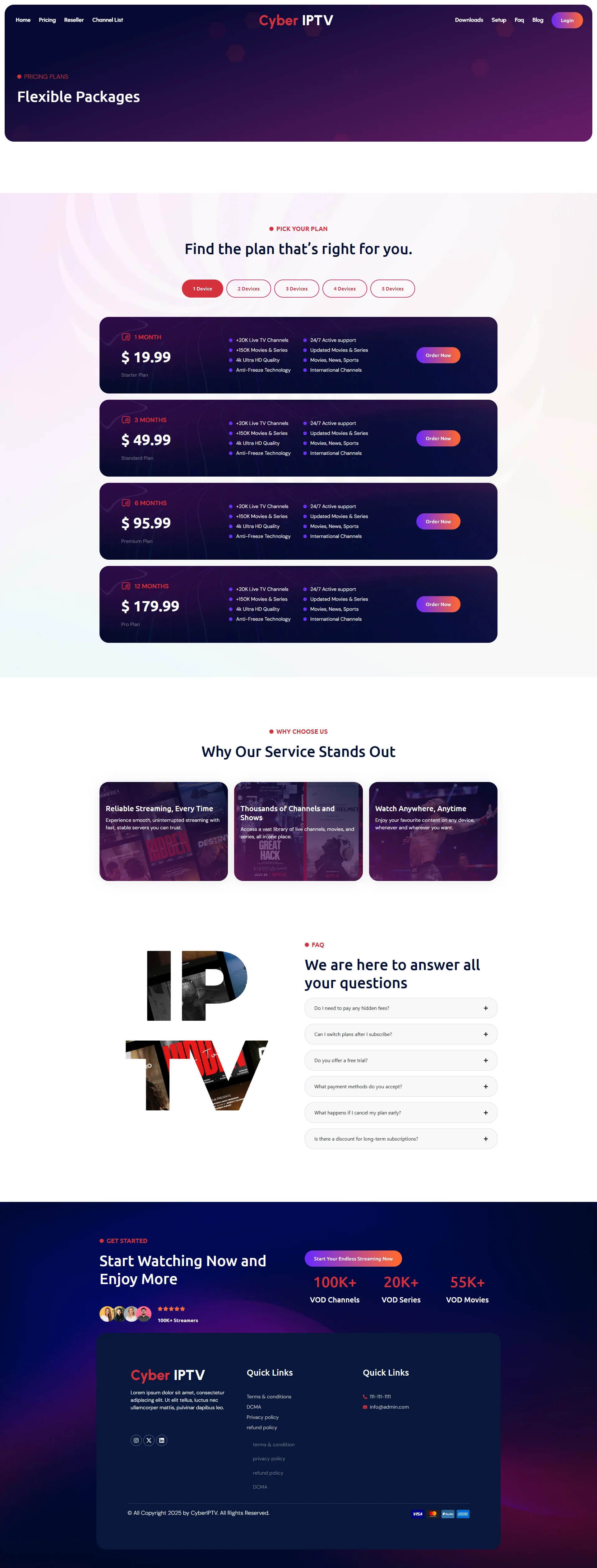 Pricing — LavenderBox IPTV WordPress Theme