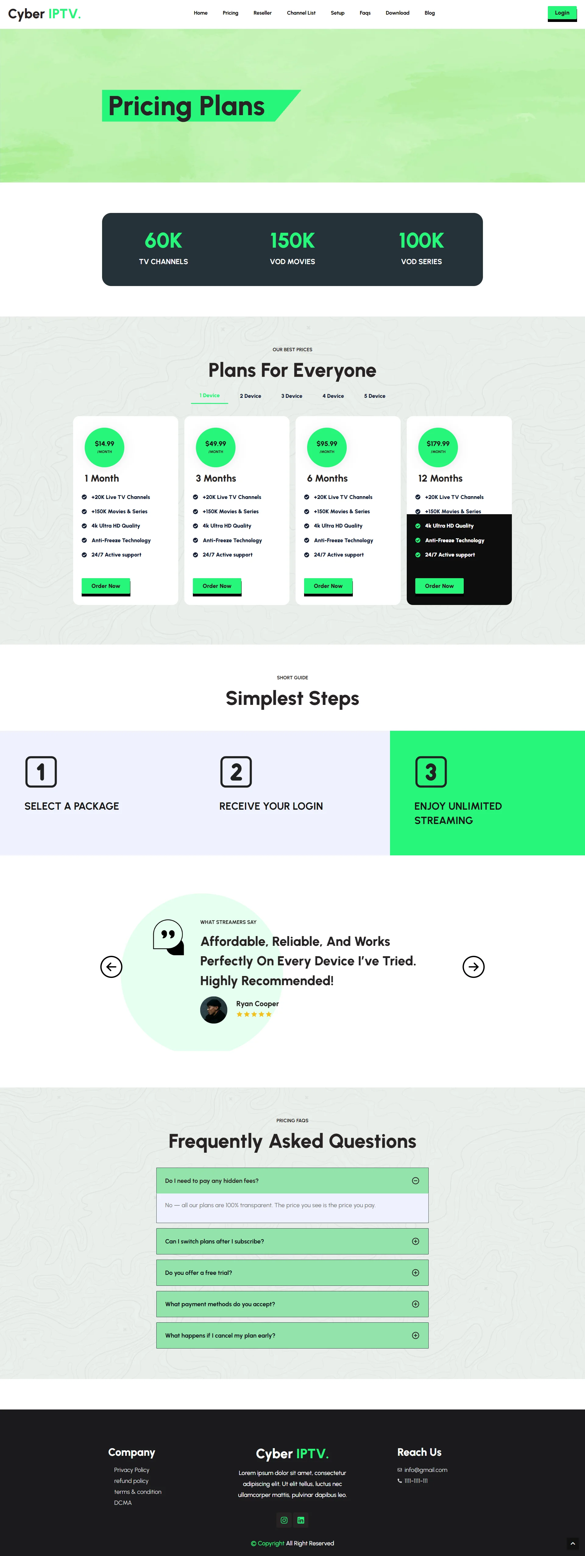 Pricing — MatrixNeon IPTV WordPress Theme