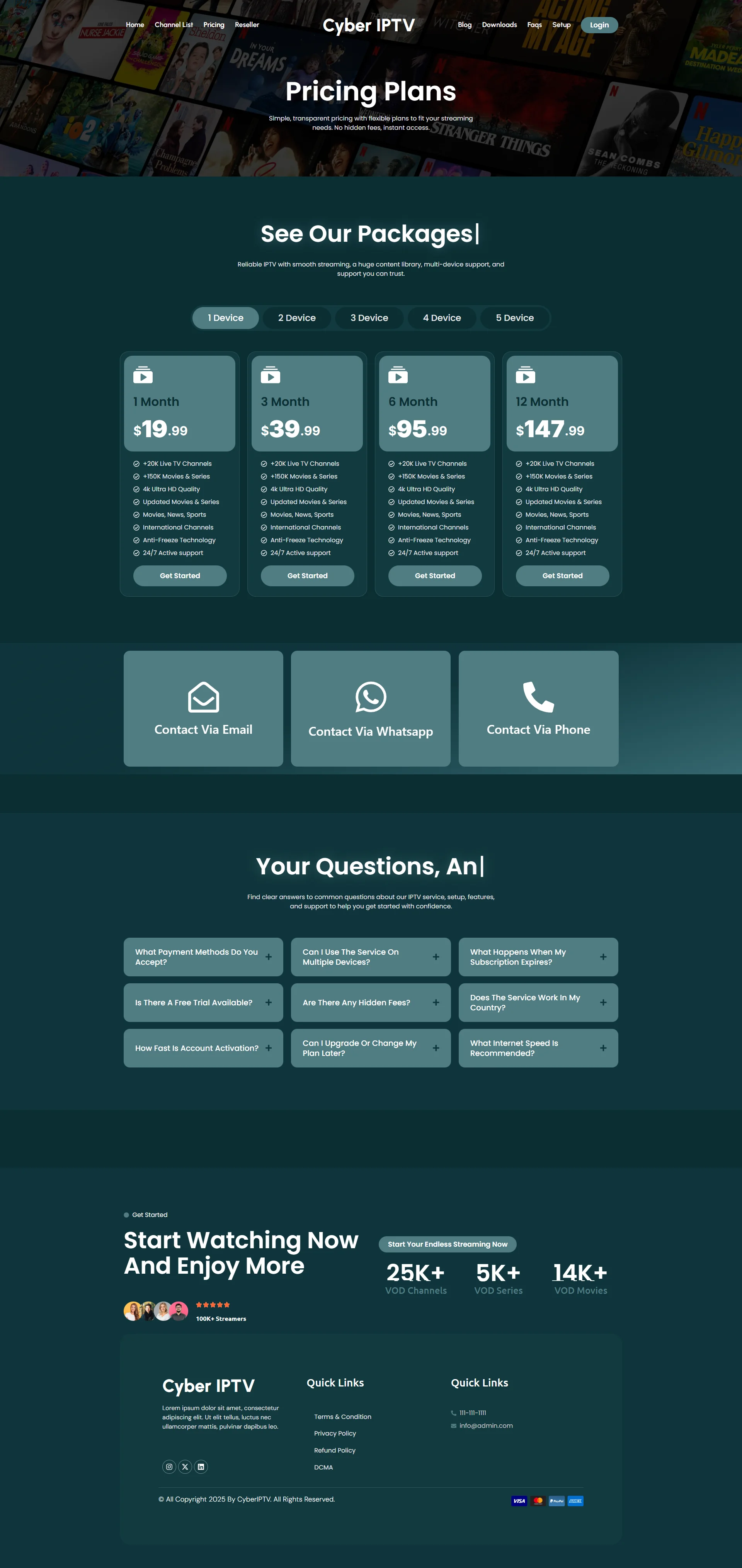 Pricing — MidnightWave IPTV WordPress Theme