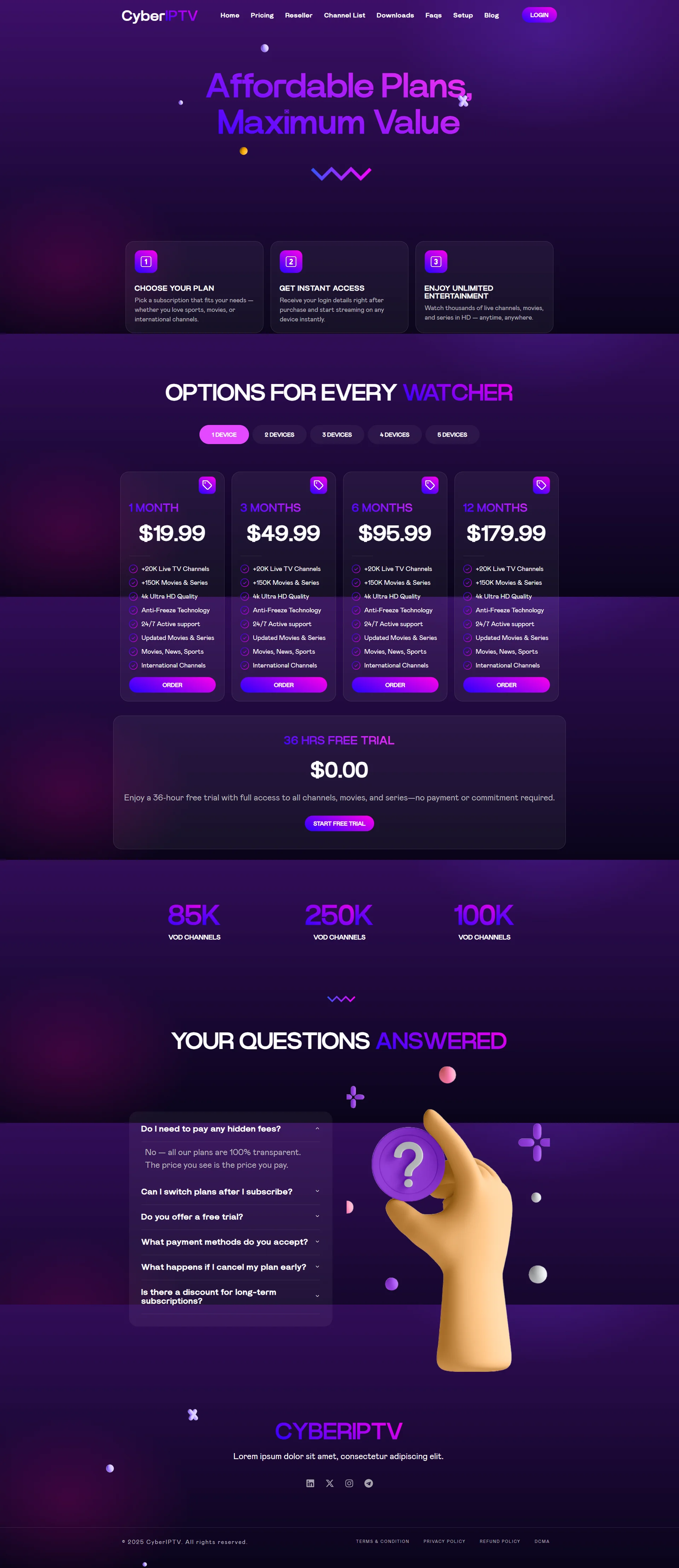 Pricing — NocturnePlay IPTV WordPress Theme