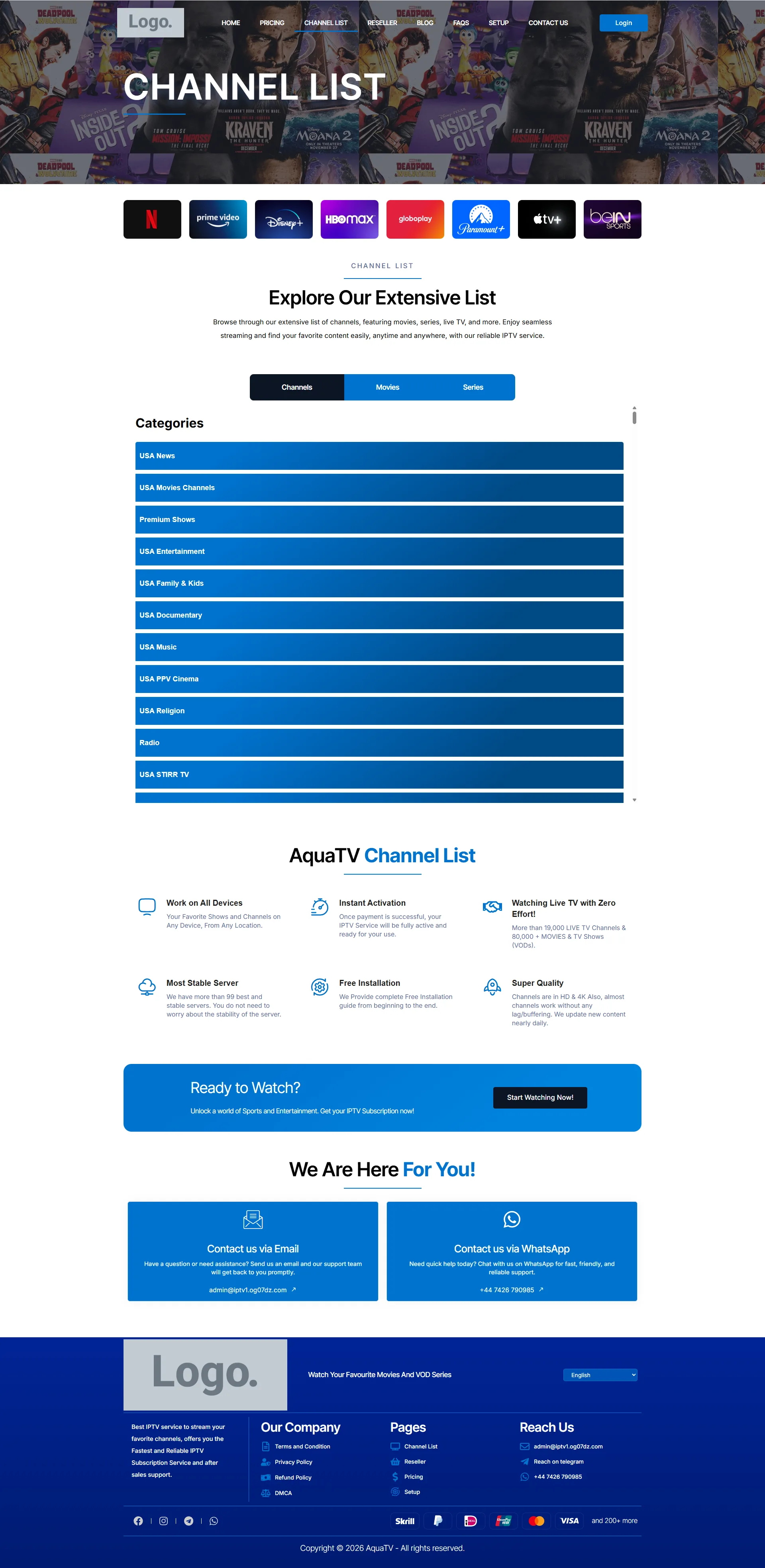 Channels — OceanFlix IPTV WordPress Theme