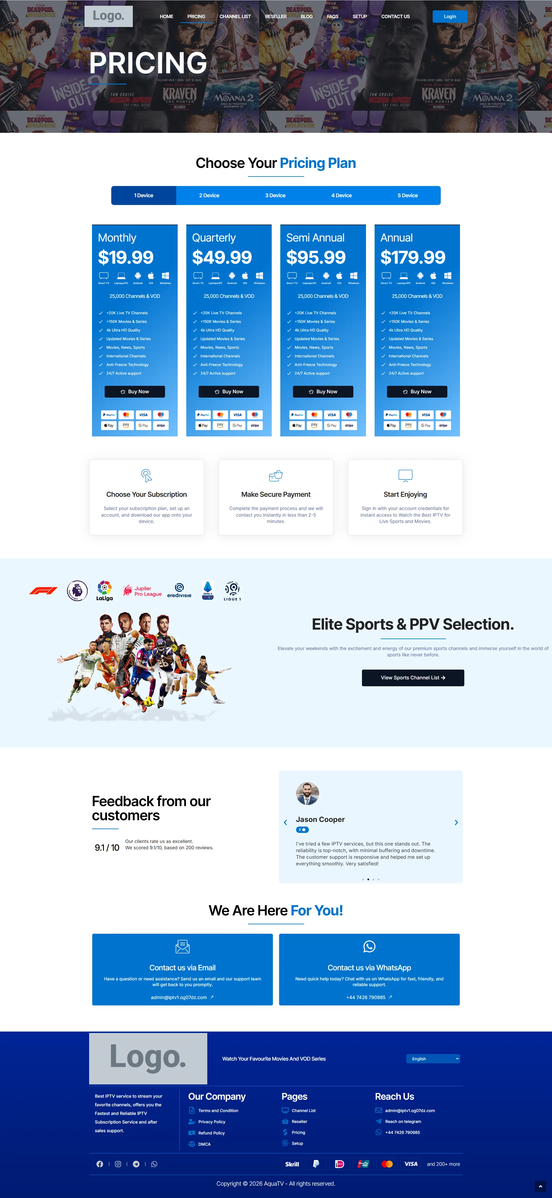 Pricing — OceanFlix IPTV WordPress Theme