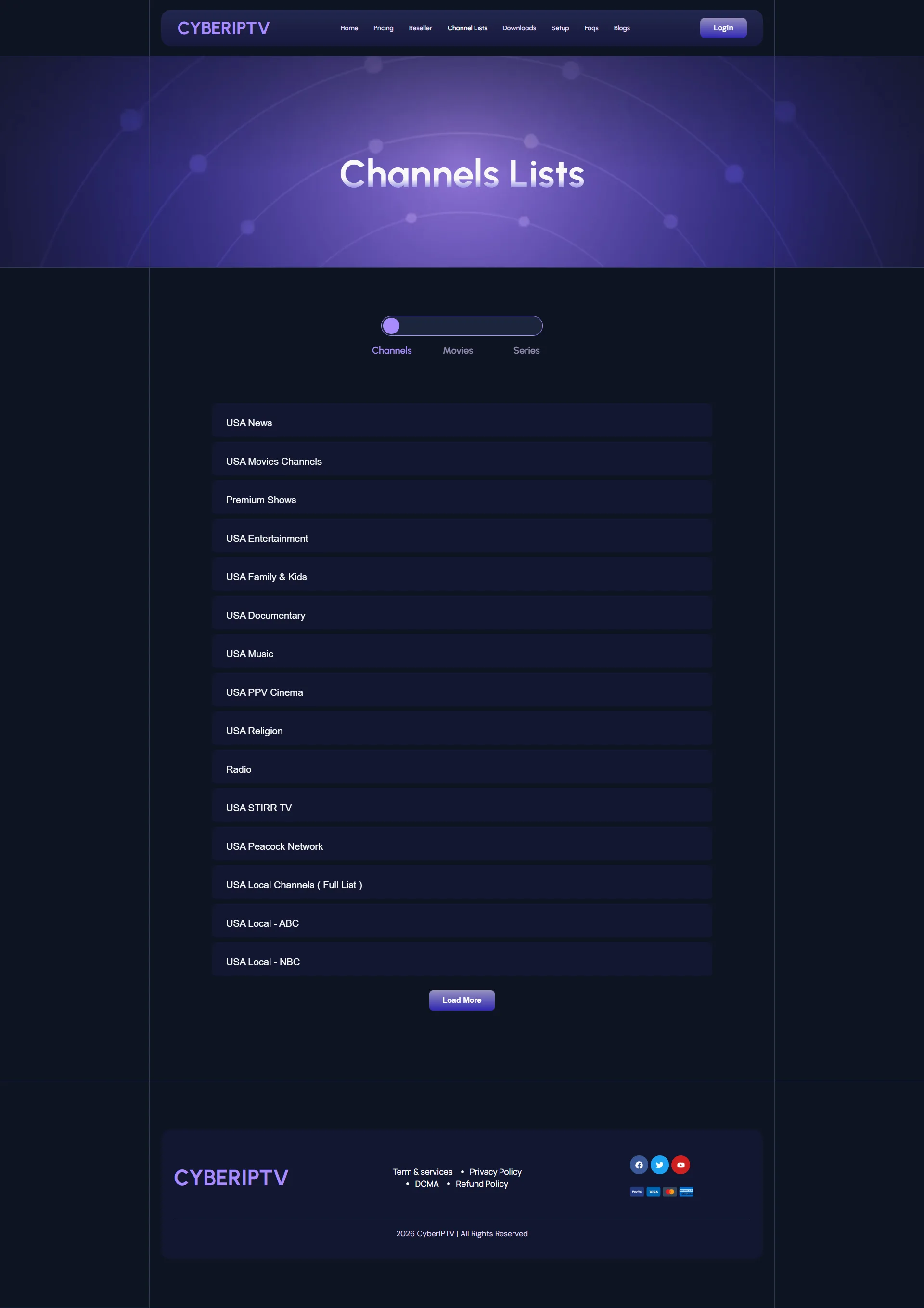 Channels — NeonIndigo IPTV WordPress Theme