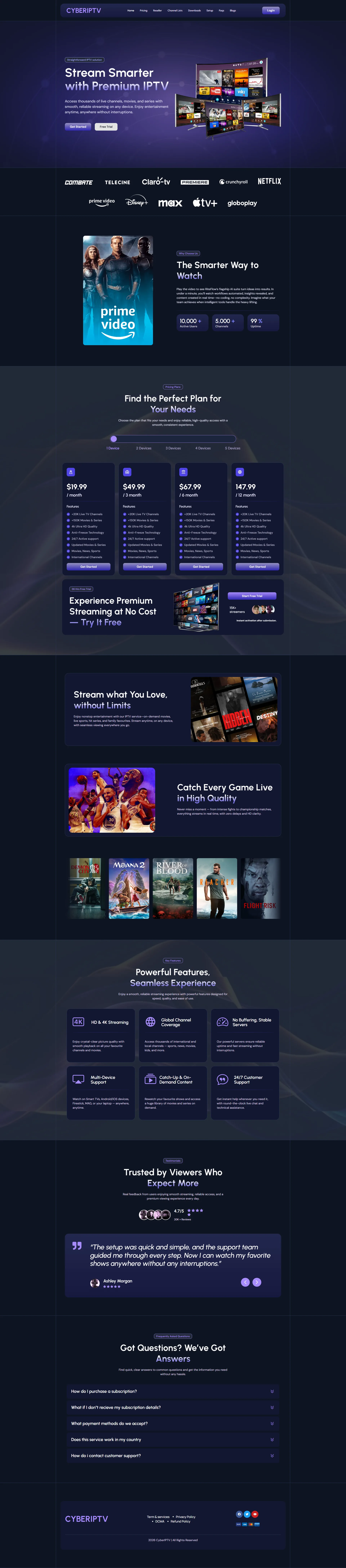 NeonIndigo IPTV WordPress Theme preview
