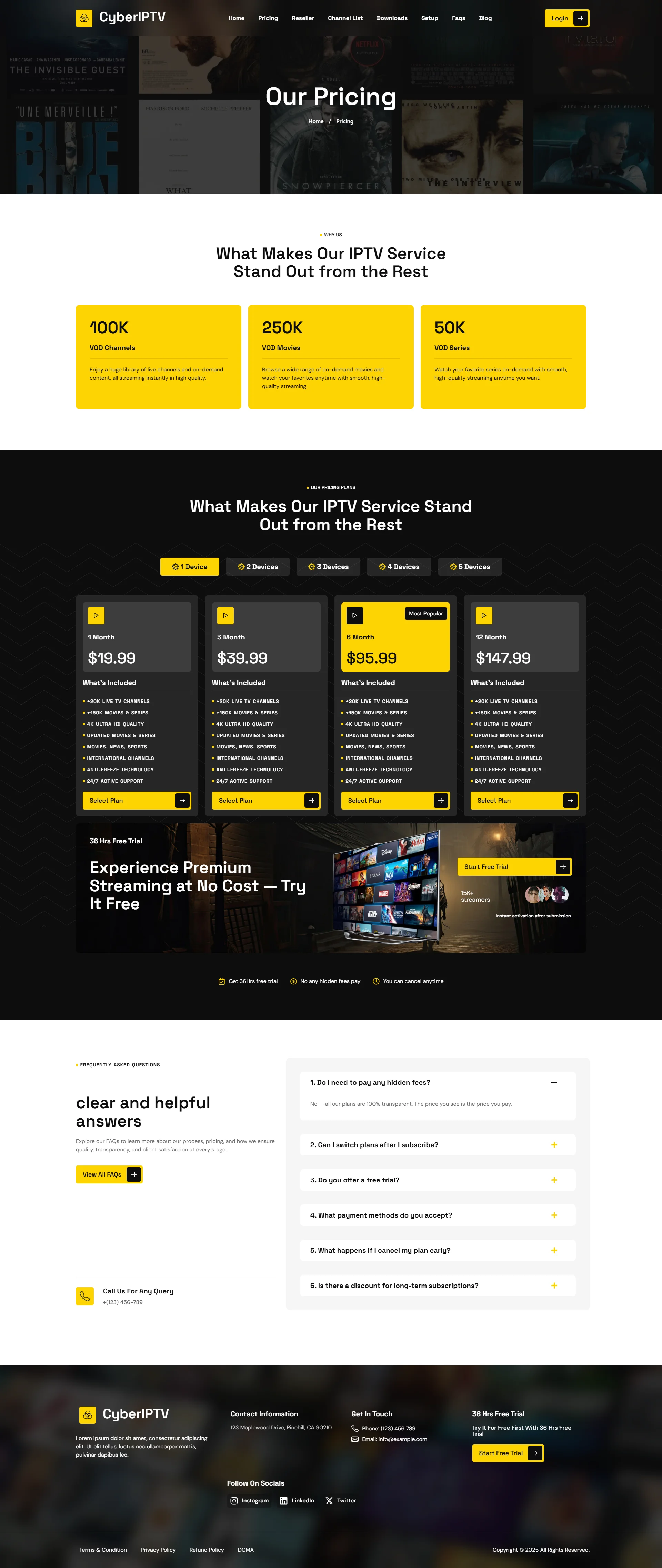 Pricing — RapidFlix IPTV WordPress Theme