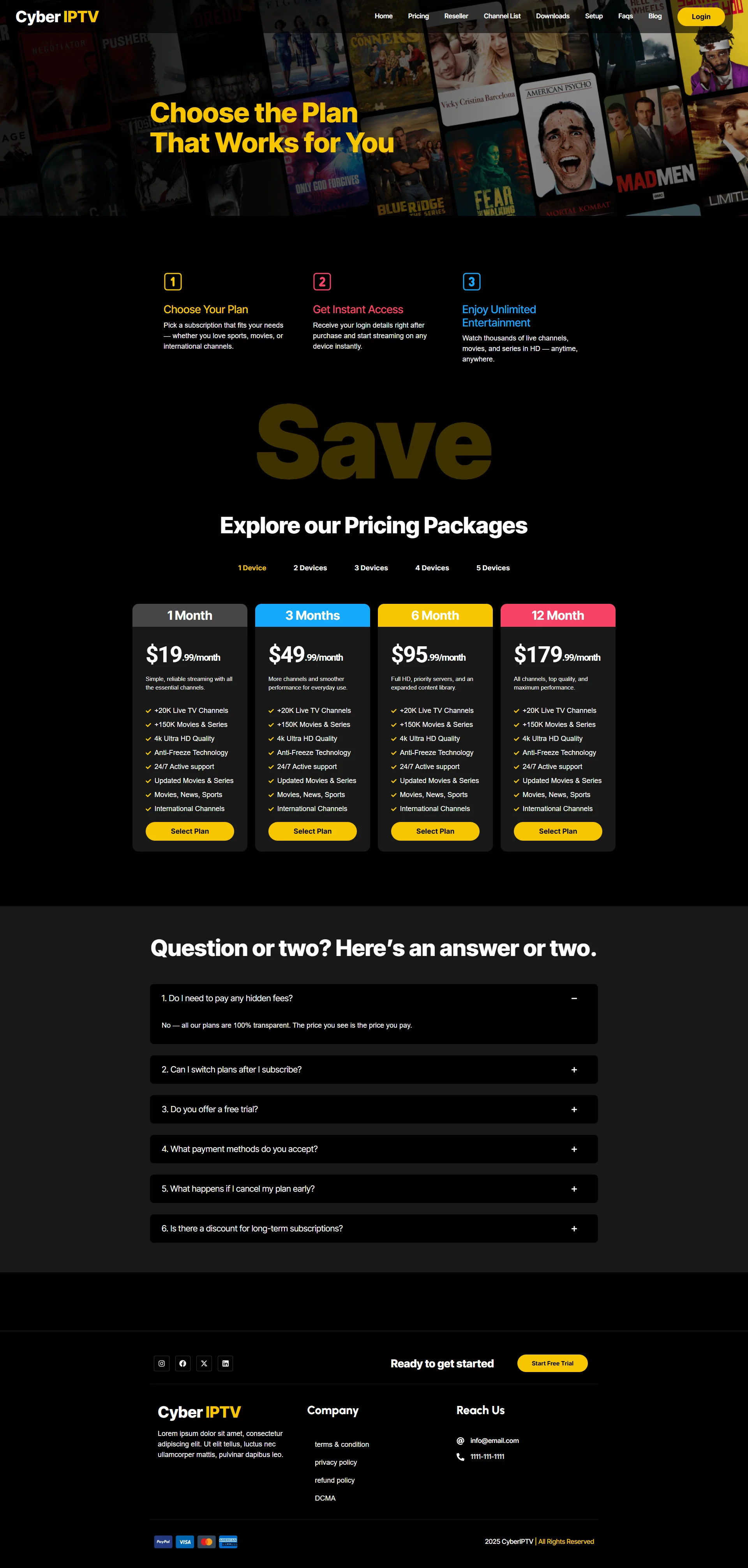 Pricing — RoseLuxe IPTV WordPress Theme