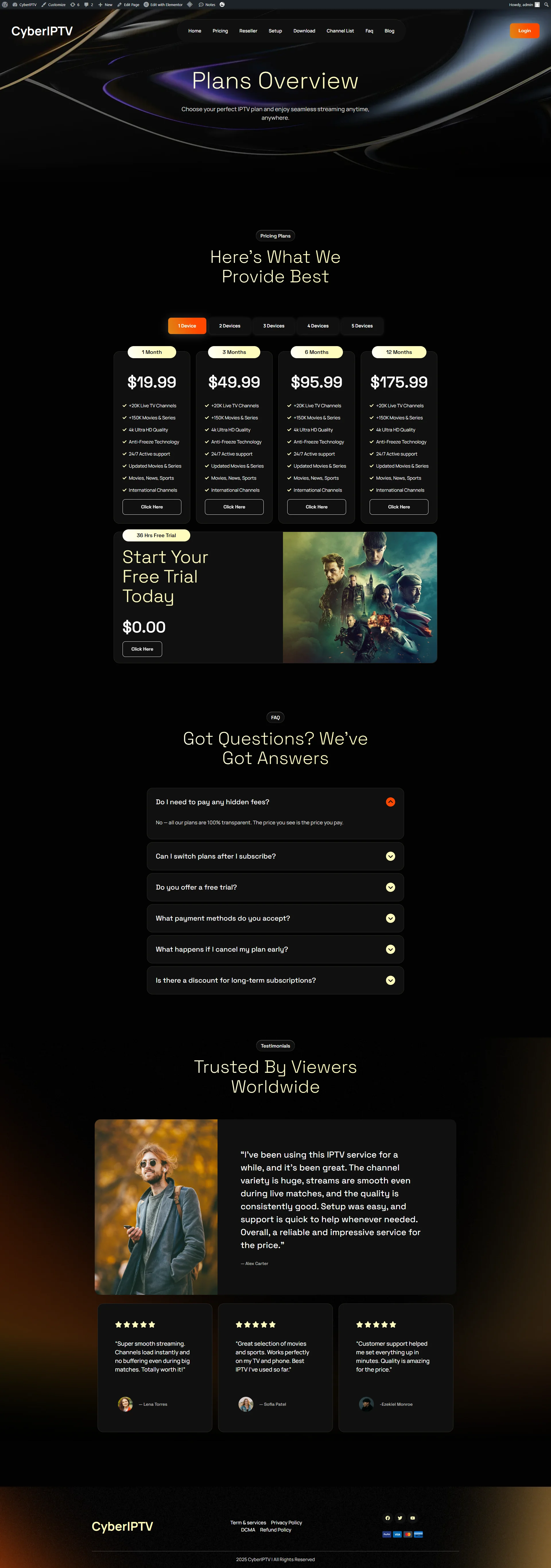 Pricing — StellarDusk IPTV WordPress Theme