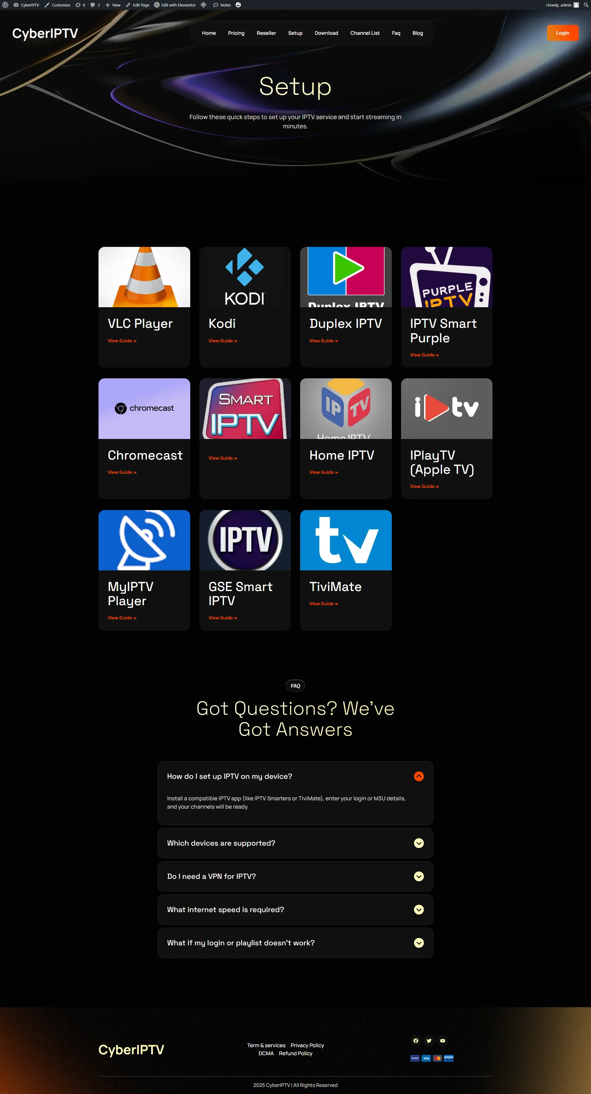 Setup — StellarDusk IPTV WordPress Theme