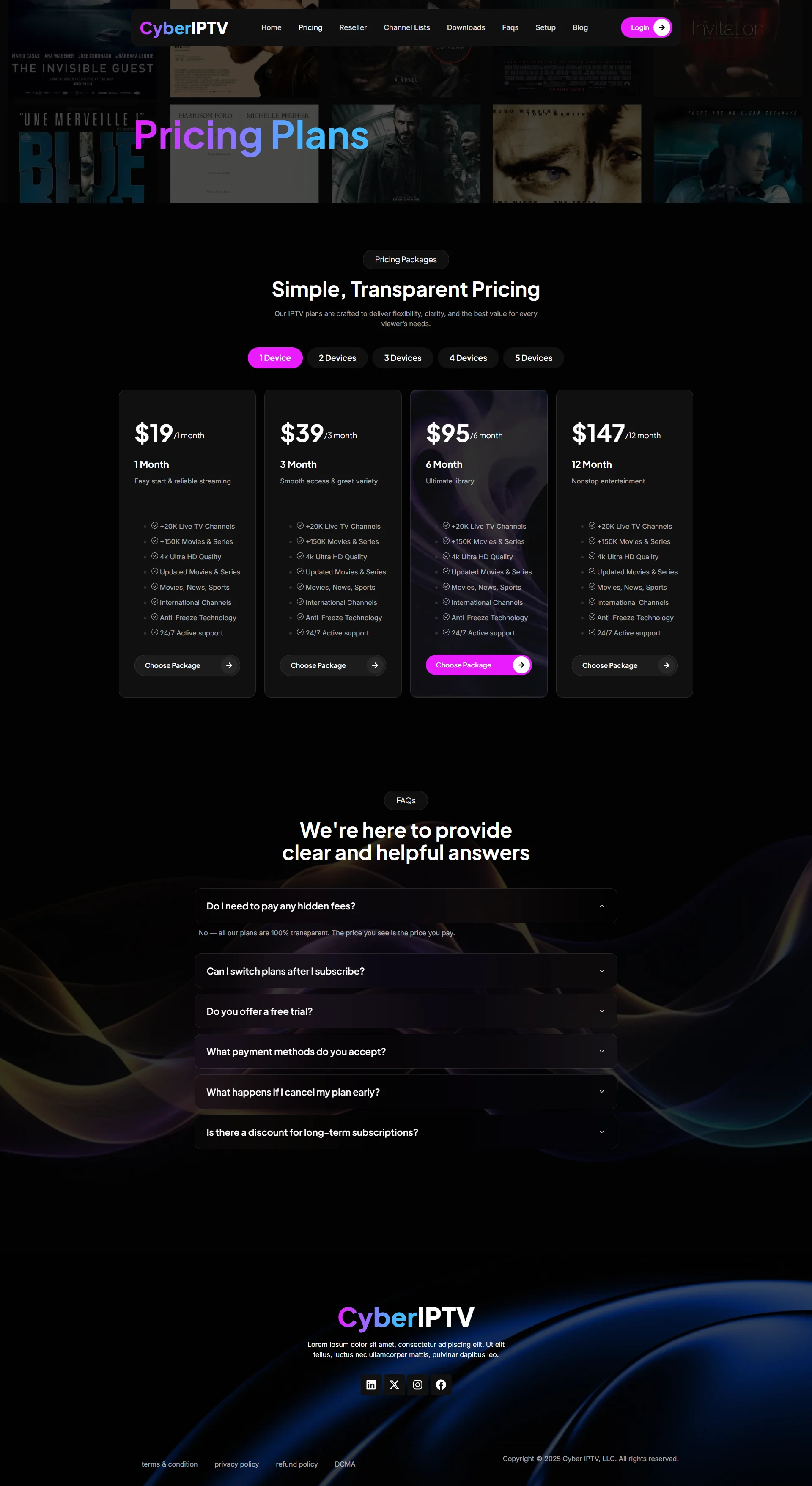 Pricing — VioletBlend IPTV WordPress Theme